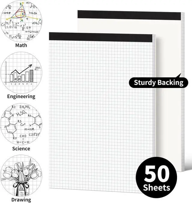 Alt view image 4 of 7 - Graph Paper Notebook, 2 Pack, 8.5 x 11 Grid Paper, 4x4 Graph Ruled | 50 Sheets per Pad, Easy-Tear Perforations, 8.5 x 11 Cardboard Backing, for Math, Drafting, Drawing, Engineering