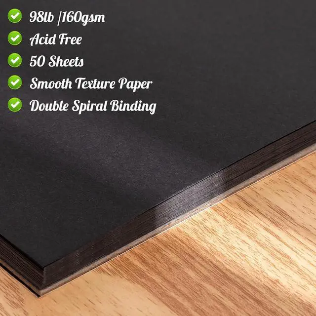 Alt view image 3 of 7 - Black Paper Sketchbook 9 × 12 in, 30 Sheets, 160gsm Spiral Bound | Acid-Free 98Lb Black Paper, Lays Flat, Clean Tear-Out Pages, for Colored Pencil, Chalk, Gel Pens And Mixed Media