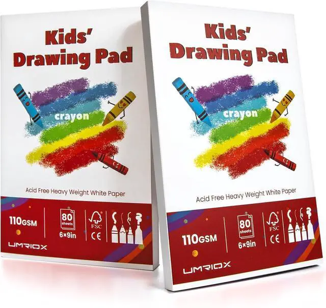 Main image of Umriox Drawing Pad for Kids, 6x9 Sketch Book, 2-Pack, 80 Sheets Each | Portable Glue-Bound Sketch Pad, 110gsm Acid-Free Paper, Kids Art Supplies for Drawing, School, Travel & Creative Activities