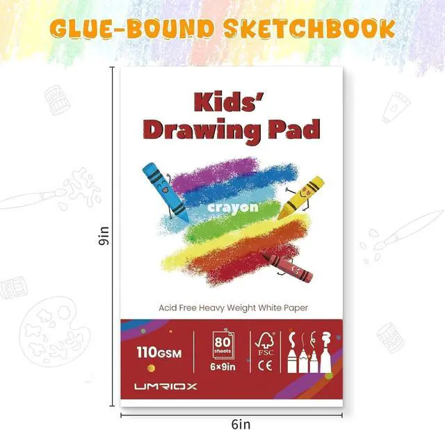 Alt view image 2 of 7 - Umriox Drawing Pad for Kids, 6x9 Sketch Book, 2-Pack, 80 Sheets Each | Portable Glue-Bound Sketch Pad, 110gsm Acid-Free Paper, Kids Art Supplies for Drawing, School, Travel & Creative Activities