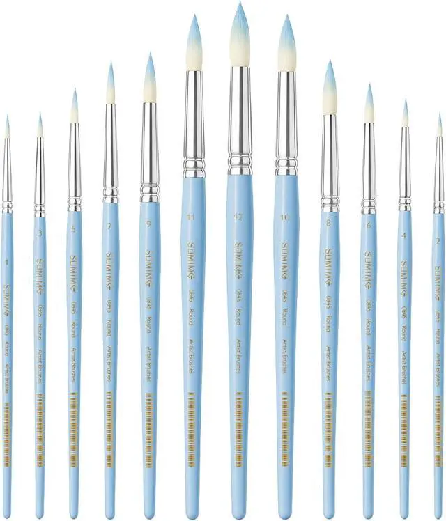 Main image of 12 Pcs Round Professional Artist Watercolor Paint Brush Set, Blue | Paint Brushes for Watercolor, Oil, Gouache and Acrylic Painting