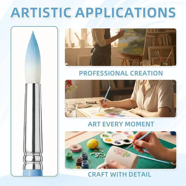 Alt view image 2 of 7 - 12 Pcs Round Professional Artist Watercolor Paint Brush Set, Blue | Paint Brushes for Watercolor, Oil, Gouache and Acrylic Painting