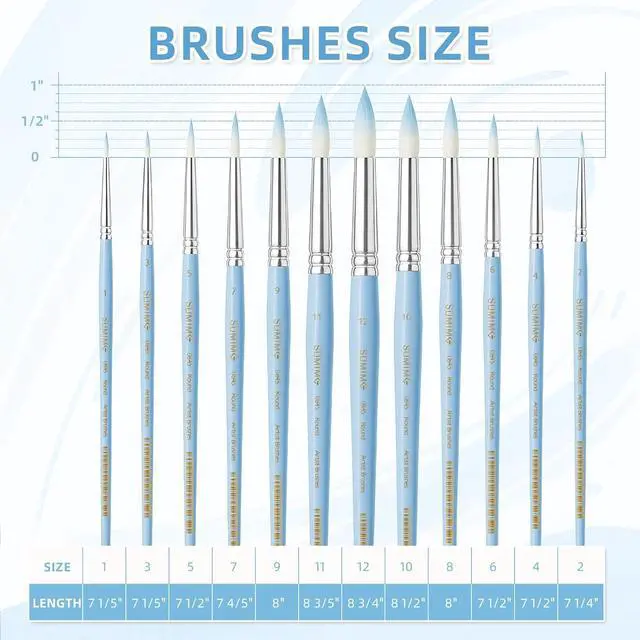 Alt view image 3 of 7 - 12 Pcs Round Professional Artist Watercolor Paint Brush Set, Blue | Paint Brushes for Watercolor, Oil, Gouache and Acrylic Painting