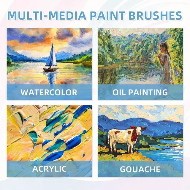 Alt view image 5 of 7 - 12 Pcs Round Professional Artist Watercolor Paint Brush Set, Blue | Paint Brushes for Watercolor, Oil, Gouache and Acrylic Painting