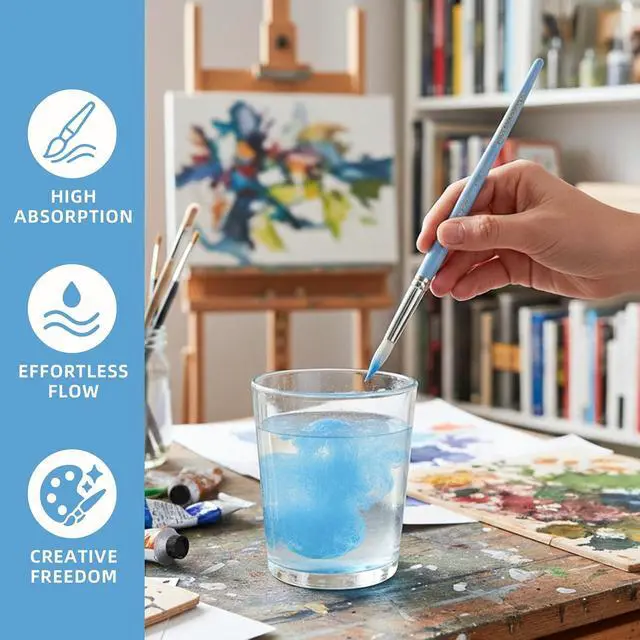 Alt view image 6 of 7 - 12 Pcs Round Professional Artist Watercolor Paint Brush Set, Blue | Paint Brushes for Watercolor, Oil, Gouache and Acrylic Painting