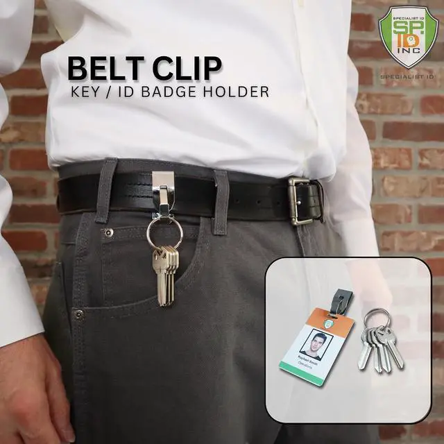 Alt view image 4 of 7 - Secure Belt Clip Key Holder with Metal Hook & Heavy Duty 1 1/4 Inch Keychain Ring - Metal Key Chain Keeper for ID Badge/Key