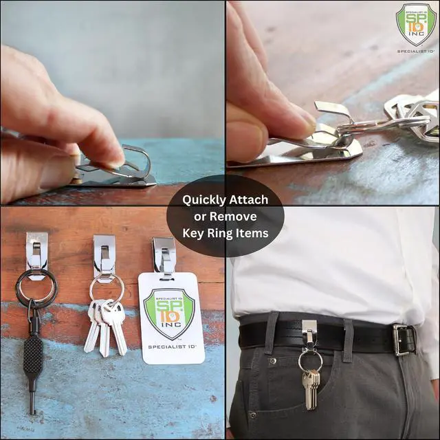 Alt view image 3 of 7 - Secure Belt Clip Key Holder with Metal Hook & Heavy Duty 1 1/4 Inch Keychain Ring - Metal Key Chain Keeper for ID Badge/Key
