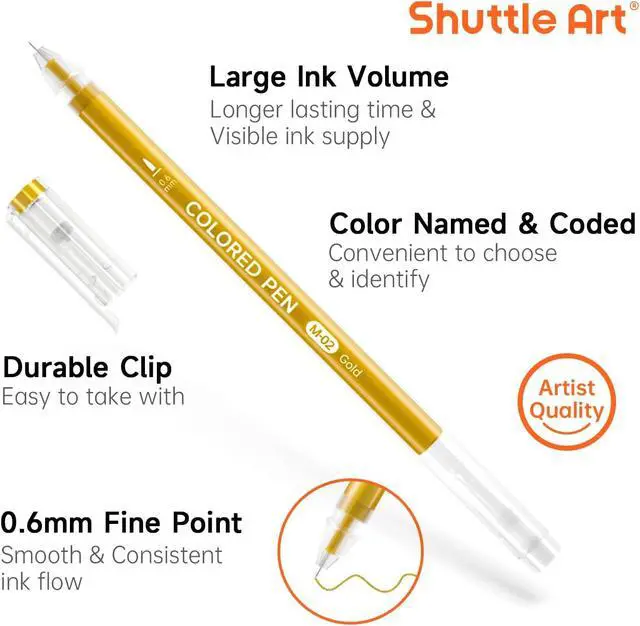 Alt view image 3 of 7 - Shuttle Art Colored Pens, 22 Black White Gray & Metallic Tone Colors Cute Journal Pens 0.6mm Fine Point Colored Gel Pens for Black Paper Writing Drawing Journaling Note Taking School Office Home