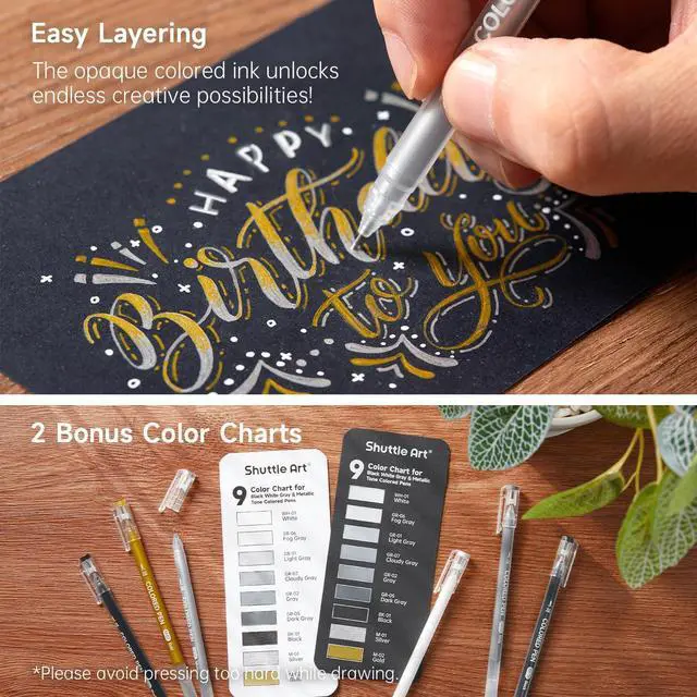 Alt view image 4 of 7 - Shuttle Art Colored Pens, 22 Black White Gray & Metallic Tone Colors Cute Journal Pens 0.6mm Fine Point Colored Gel Pens for Black Paper Writing Drawing Journaling Note Taking School Office Home