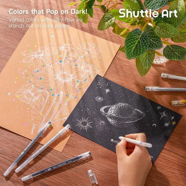 Alt view image 5 of 7 - Shuttle Art Colored Pens, 22 Black White Gray & Metallic Tone Colors Cute Journal Pens 0.6mm Fine Point Colored Gel Pens for Black Paper Writing Drawing Journaling Note Taking School Office Home