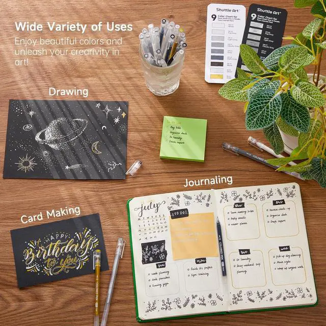Alt view image 6 of 7 - Shuttle Art Colored Pens, 22 Black White Gray & Metallic Tone Colors Cute Journal Pens 0.6mm Fine Point Colored Gel Pens for Black Paper Writing Drawing Journaling Note Taking School Office Home