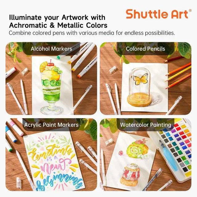 Alt view image 7 of 7 - Shuttle Art Colored Pens, 22 Black White Gray & Metallic Tone Colors Cute Journal Pens 0.6mm Fine Point Colored Gel Pens for Black Paper Writing Drawing Journaling Note Taking School Office Home