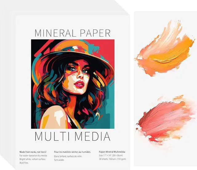Alt view image 7 of 7 - MotiMind 30 Sheets Mineral Stone Paper 192gsm Unbound Blank White Sketchbook Mineral Paper for Alcohol Ink, Alcohol Ink Markers, Watercolor(6 x 8 Inches,30 Pcs)