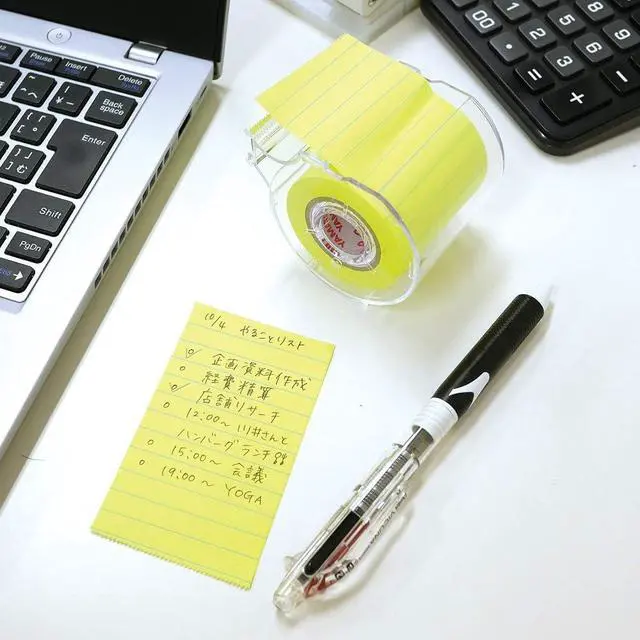 Alt view image 4 of 5 - Yamato Memoc Roll Tape, Self-Stick Memo Paper Tape, with Tape Dispenser, 50mm x 10m, 7mm Ruled, Yellow, 1 ea. (NRK-50CH-LK)