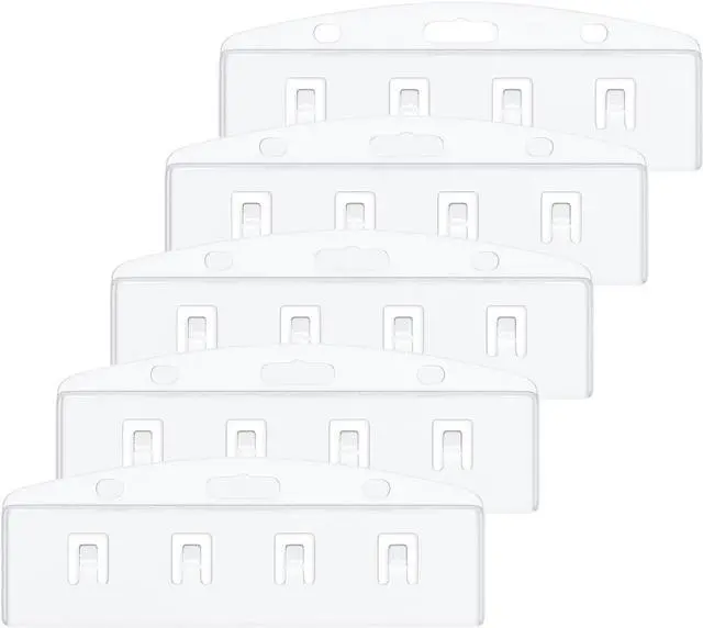 Main image of Pawfly 5 Pack Horizontal Half Card Badge Holders with Grippers Hard Transparent Protectors Sleeves Frosted Pouches for POS Magnetic Swipe Cards IDs Credit Cards and Passes