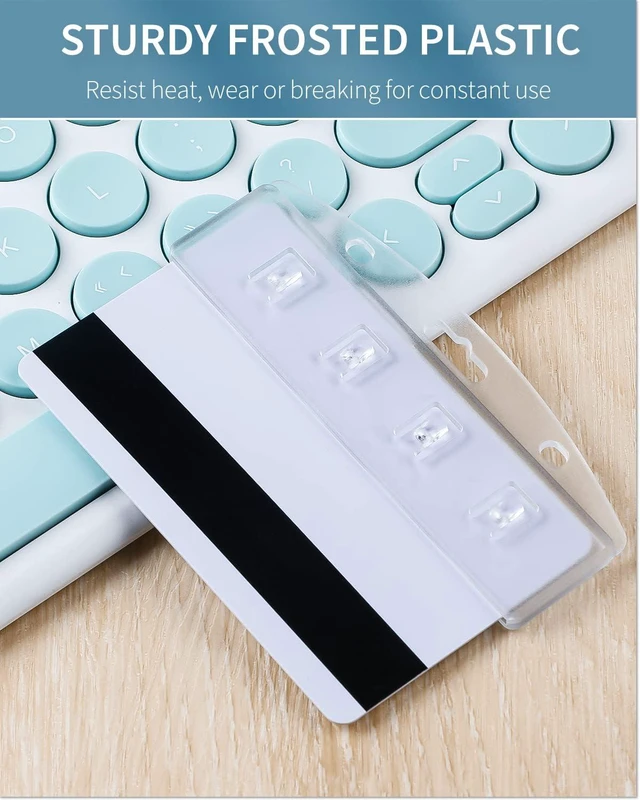 Alt view image 6 of 7 - Pawfly 5 Pack Horizontal Half Card Badge Holders with Grippers Hard Transparent Protectors Sleeves Frosted Pouches for POS Magnetic Swipe Cards IDs Credit Cards and Passes