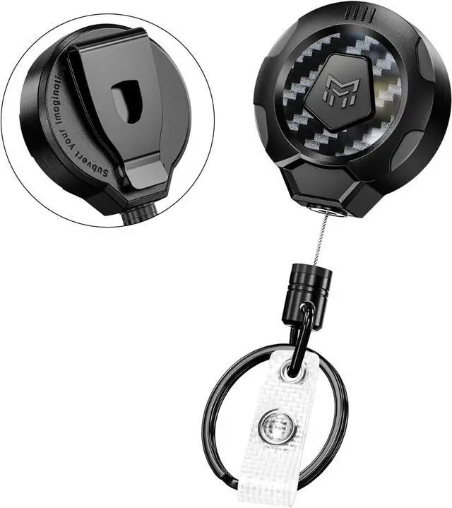 Main image of MNGARISTA Upgraded Heavy Duty Retractable Keychain with Belt Clip, 10 OZ Retraction, 31.5" Stainless Steel Cord, 3K Carbon Fiber ID Badge Reel with Badge Strap and Key Ring