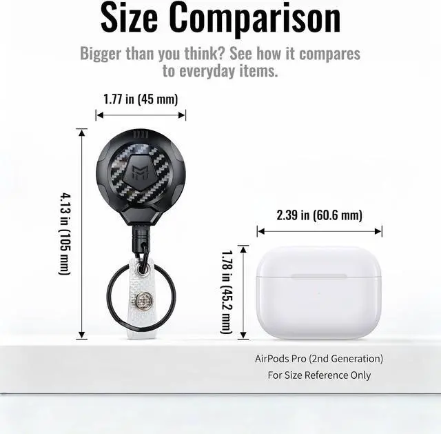 Alt view image 3 of 7 - MNGARISTA Upgraded Heavy Duty Retractable Keychain with Belt Clip, 10 OZ Retraction, 31.5" Stainless Steel Cord, 3K Carbon Fiber ID Badge Reel with Badge Strap and Key Ring