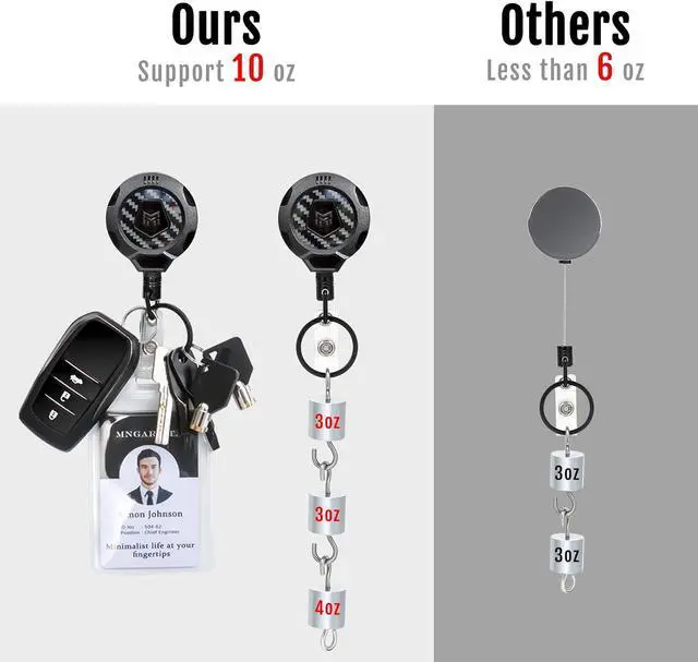 Alt view image 4 of 7 - MNGARISTA Upgraded Heavy Duty Retractable Keychain with Belt Clip, 10 OZ Retraction, 31.5" Stainless Steel Cord, 3K Carbon Fiber ID Badge Reel with Badge Strap and Key Ring