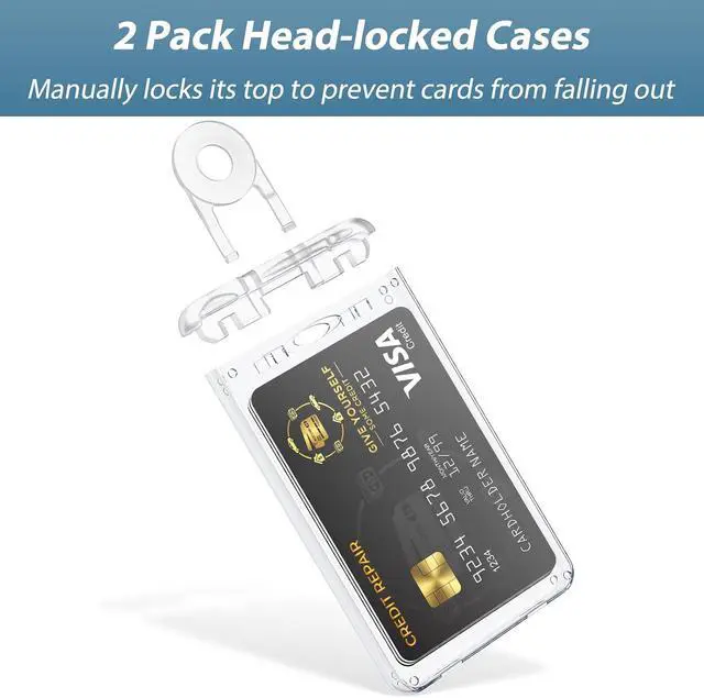 Alt view image 2 of 6 - Pawfly 2 Pack Locking ID Badge Holder 3-Card Hard PC Card Case with Key Pin Ultra Clear Sleeve Protector with UV Protection for Office Card Smart PIV CAC Driver's License and Credit Card