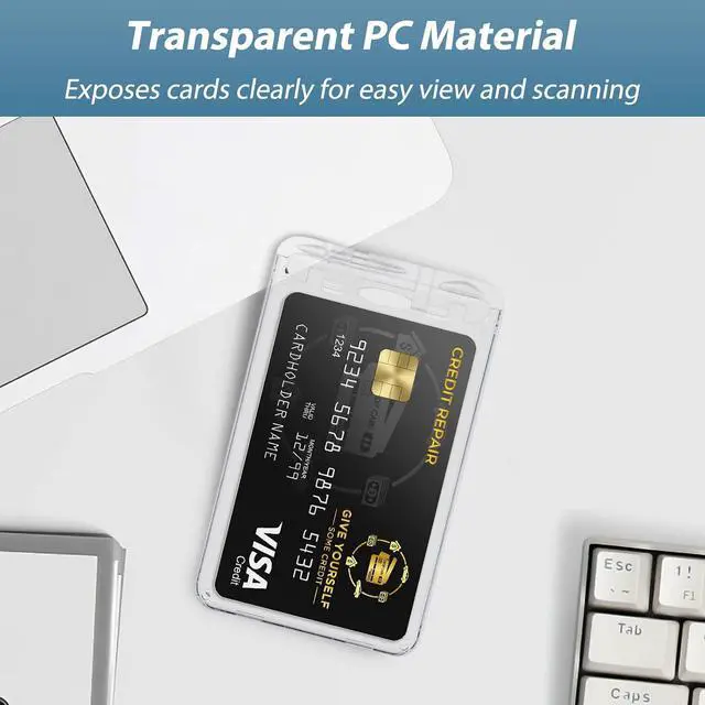 Alt view image 3 of 6 - Pawfly 2 Pack Locking ID Badge Holder 3-Card Hard PC Card Case with Key Pin Ultra Clear Sleeve Protector with UV Protection for Office Card Smart PIV CAC Driver's License and Credit Card
