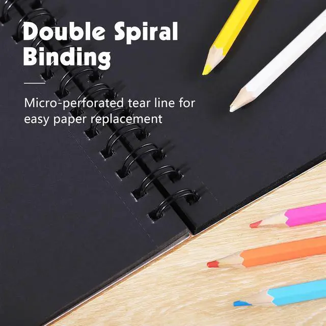 Alt view image 4 of 7 - 160gsm Black Paper Sketchbook 5.5x8.5in, 50 Acid-Free Black Paper Notebook | Heavyweight Black Paper, Finely Textured, Tears Cleanly, Lays Flat, for Pencils, Chalk, Markers & Back-to-School Gifts