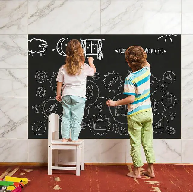 Alt view image 6 of 7 - Chalkboard Wallpaper Peel and Stick, Blackboard Contact Paper, Self Adhesive Blackboard Wall Decals Removable Reusable Chalkboard Wallpaper for Kids, Home Office 17.7W x 84L