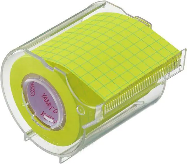 Main image of Yamato Memoc Roll Tape, Self-Stick Memo Paper Tape, with Tape Dispenser, 50mm x 10m, 5mm Squared, Yellow, 1 ea. (NRK-50CH-LH)