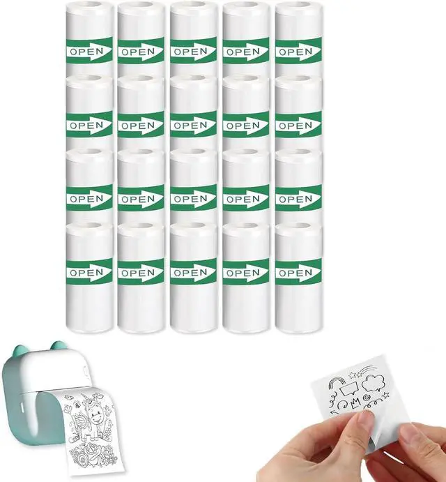 Main image of 20 Rolls Thermal Sticker Paper, Self-Adhesive Mini Printer Paper for Photos, Notes, and Labels, White Sticky Thermal Paper for Pocket Bluetooth Printers, 2.24 x 0.98 inch