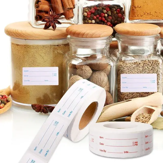 Alt view image 2 of 6 - 2 Rolls 1000 Pieces Removable Food Labels, 1 x 2 Inch | Date Stickers for Freezer, Refrigerator Food Containers - Easy to Write