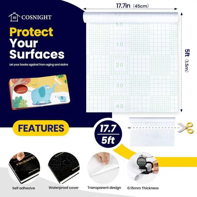 Alt view image 2 of 7 - COSNIGHT Clear Contact Paper Peel and Stick for Book Cover Protector | 17.7in x 5ft/Roll Clear Self Adhesive to Cover Books and Documents