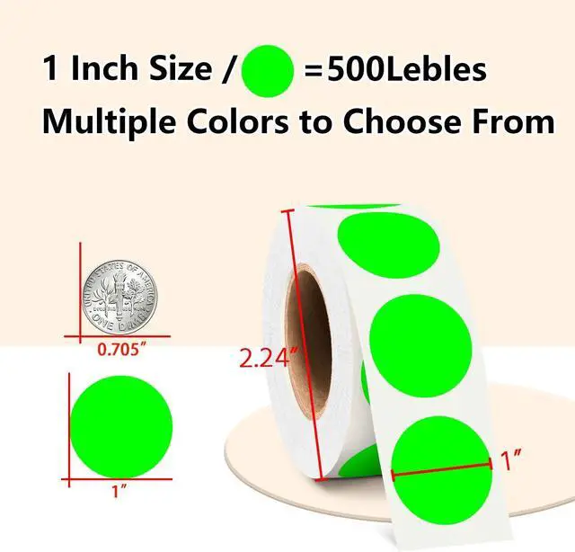 Alt view image 2 of 7 - PARLAIM 1 Inch Circle Color Coding Label Stickers,500PCS Inventory Sticky Dots Sticker in Dispenser Box,Fluorescent GreenAdhesive Round Dot Labels for Office Home(Fluorescent Green)