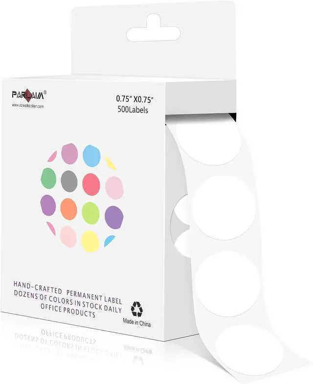 Main image of PARLAIM 3/4 Inch Color Coding Label Stickers,500PCS Circle Inventory Sticky Dots Sticker in Dispenser Box,White Adhesive Round Dot Labels for Office Home (White)