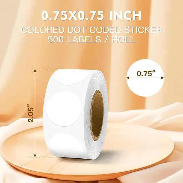 Alt view image 2 of 7 - PARLAIM 3/4 Inch Color Coding Label Stickers,500PCS Circle Inventory Sticky Dots Sticker in Dispenser Box,White Adhesive Round Dot Labels for Office Home (White)
