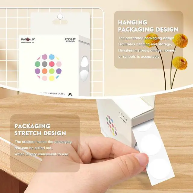 Alt view image 7 of 7 - PARLAIM 3/4 Inch Color Coding Label Stickers,500PCS Circle Inventory Sticky Dots Sticker in Dispenser Box,White Adhesive Round Dot Labels for Office Home (White)