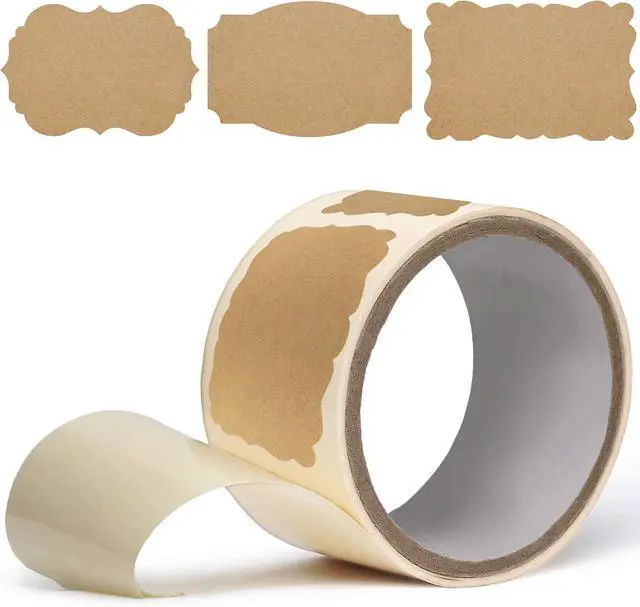 Main image of Scalloped Kraft Paper Labels - Brown Stickers 2x3 (Roll of 100) Gift Tags