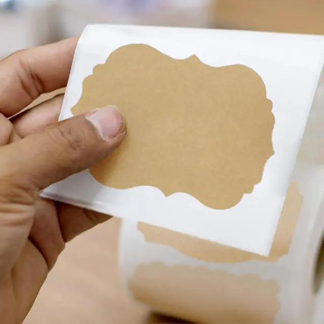 Alt view image 3 of 5 - Scalloped Kraft Paper Labels - Brown Stickers 2x3 (Roll of 100) Gift Tags