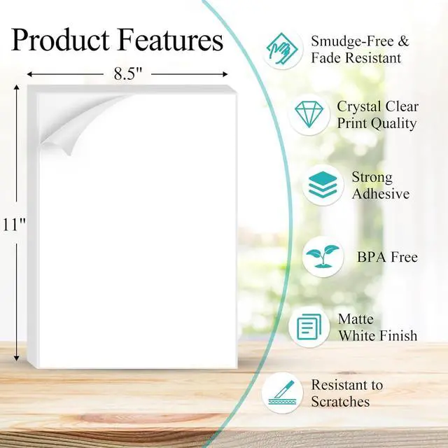 Alt view image 2 of 7 - 25 Sheets Sticker Paper Matte White, 8.5" x 11" Label Paper for Laser & Inkjet Printer, Full Sheet Label for Shipping Address Mailing