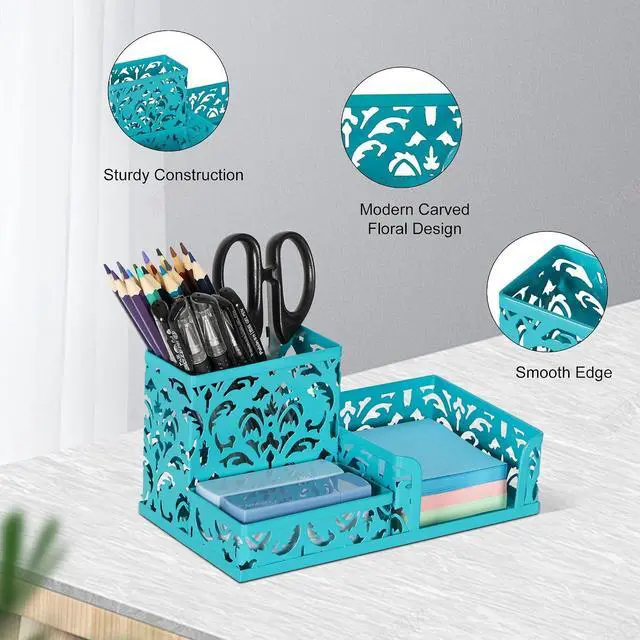 Alt view image 3 of 7 - EasyPAG Desk Organizer with 3 Compartment for Pencil Sticky Note Holder and Office Accessories,Dark Teal