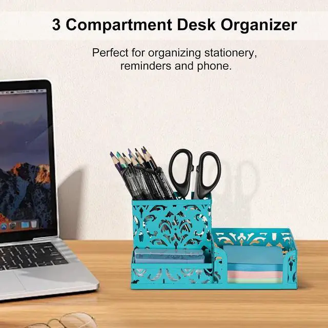 Alt view image 2 of 7 - EasyPAG Desk Organizer with 3 Compartment for Pencil Sticky Note Holder and Office Accessories,Dark Teal