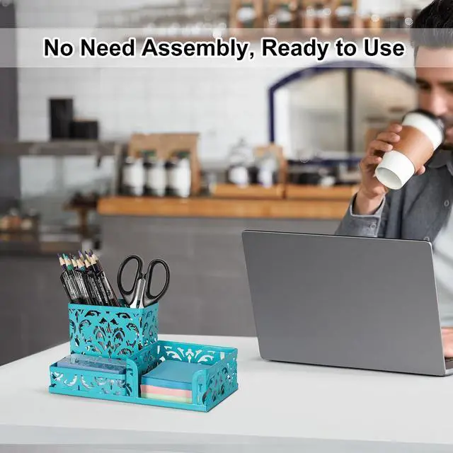 Alt view image 5 of 7 - EasyPAG Desk Organizer with 3 Compartment for Pencil Sticky Note Holder and Office Accessories,Dark Teal