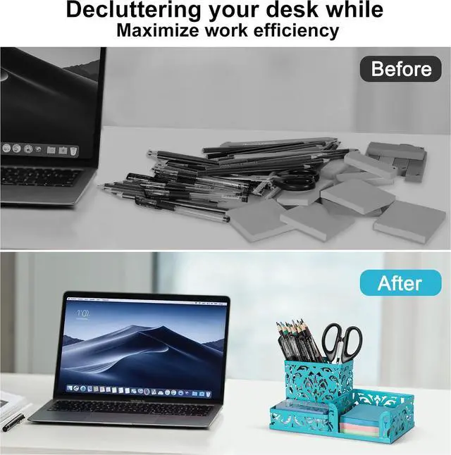 Alt view image 6 of 7 - EasyPAG Desk Organizer with 3 Compartment for Pencil Sticky Note Holder and Office Accessories,Dark Teal