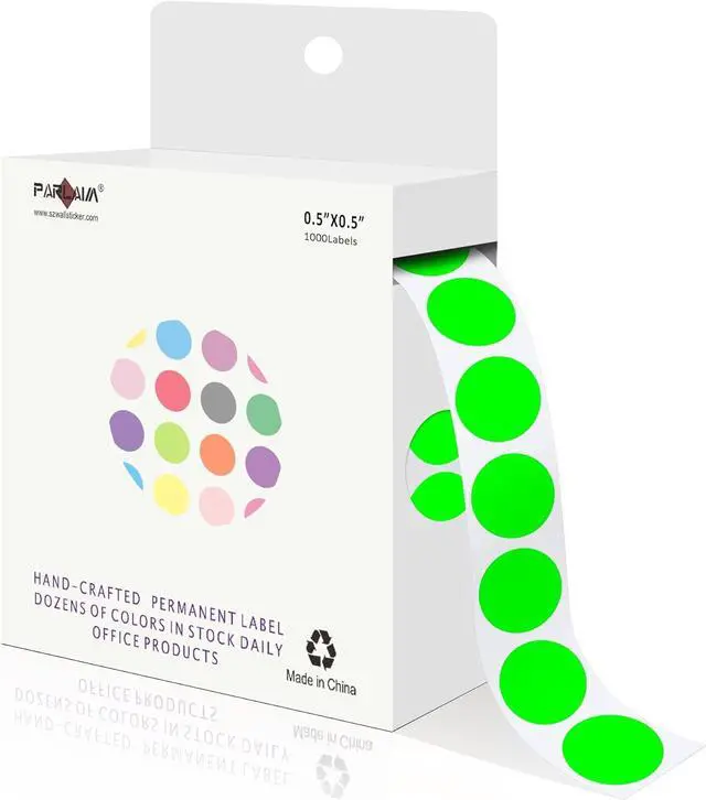 Main image of PARLAIM 1/2 Inch Circle Sticker Labels,1000 Stickers Round Color Coding Circle Dots Stickers,Roll Dot Sticker Label for Office Home Office(Fluorescent Green)