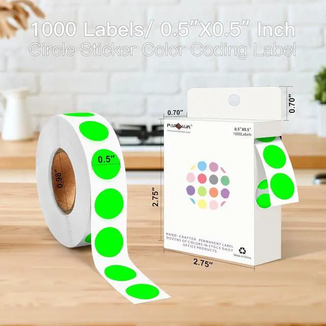 Alt view image 2 of 7 - PARLAIM 1/2 Inch Circle Sticker Labels,1000 Stickers Round Color Coding Circle Dots Stickers,Roll Dot Sticker Label for Office Home Office(Fluorescent Green)