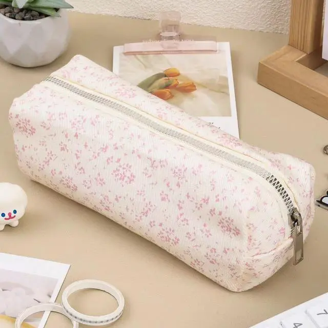 Alt view image 2 of 7 - Cute Pencil Case Aesthetic Student Pencil Pouch Coin Pen Pouch Cosmetic Bag Office Stationery Organizer For Kids Teen School (Z-Pink flower)