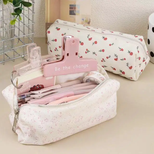 Alt view image 4 of 7 - Cute Pencil Case Aesthetic Student Pencil Pouch Coin Pen Pouch Cosmetic Bag Office Stationery Organizer For Kids Teen School (Z-Pink flower)
