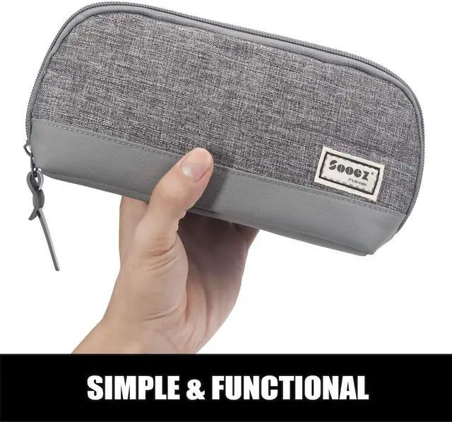 Alt view image 2 of 5 - Sooez Wide-Opening Pencil Pen Case, Lightweight & Spacious Pencil Bag Pouch Box Organizer, Aesthetic Supply with Triangular Design for Adults, Grey
