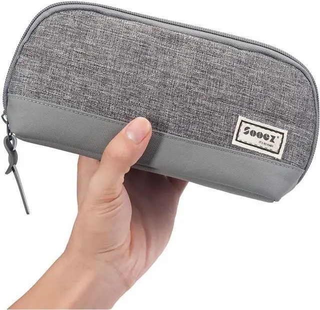 Main image of Sooez Wide-Opening Pencil Pen Case, Lightweight & Spacious Pencil Bag Pouch Box Organizer, Aesthetic Supply with Triangular Design for Adults, Grey