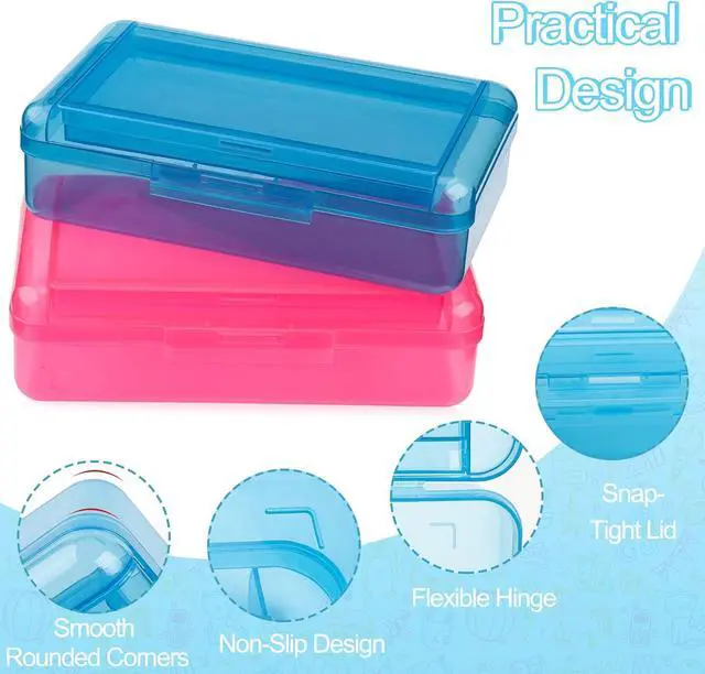 Alt view image 5 of 6 - Meiikun Pencil Box, Double Layer Large Capacity Pencil Case, Translucent Plastic Hard Pencil Boxes with Snap-tight Lid, School Office Supplies Storage Box for Stationery, Pen, Pencil (Blue, 1 Pack)