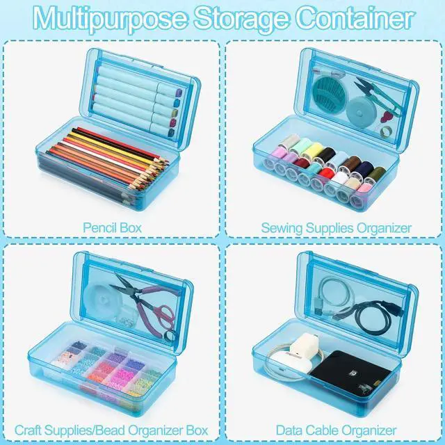 Alt view image 3 of 6 - Meiikun Pencil Box, Double Layer Large Capacity Pencil Case, Translucent Plastic Hard Pencil Boxes with Snap-tight Lid, School Office Supplies Storage Box for Stationery, Pen, Pencil (Blue, 1 Pack)